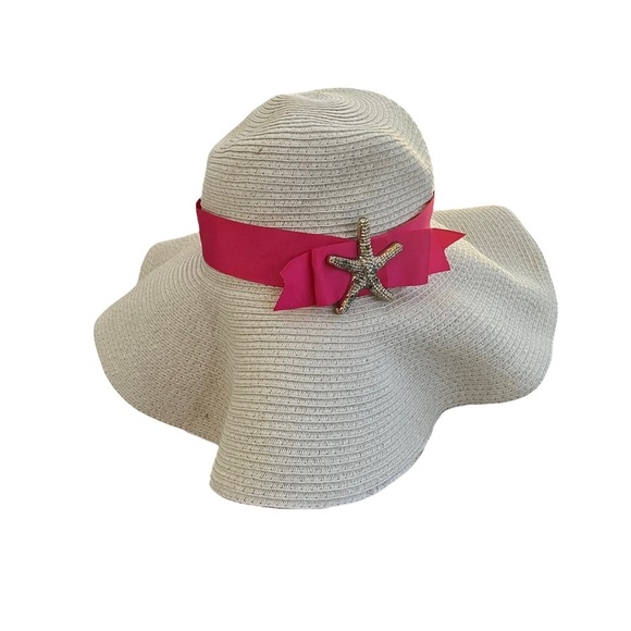 Large Floppy Beach Hat with Starfish and Bow - Picture 1 of 4